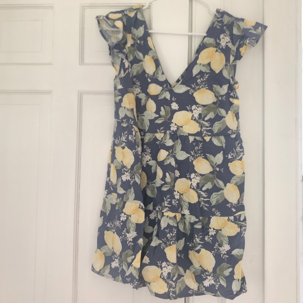 Abercrombie Ruffle Sleeve Trapeze Mini Dress, Lemon Print
